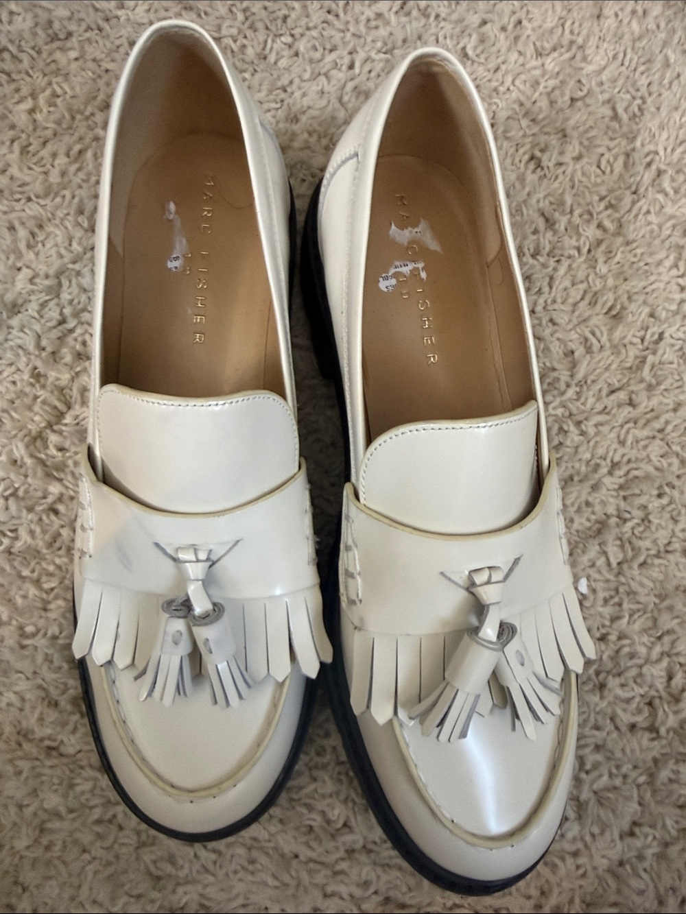 Marc Fisher Cream Tassel Fringe Loafers